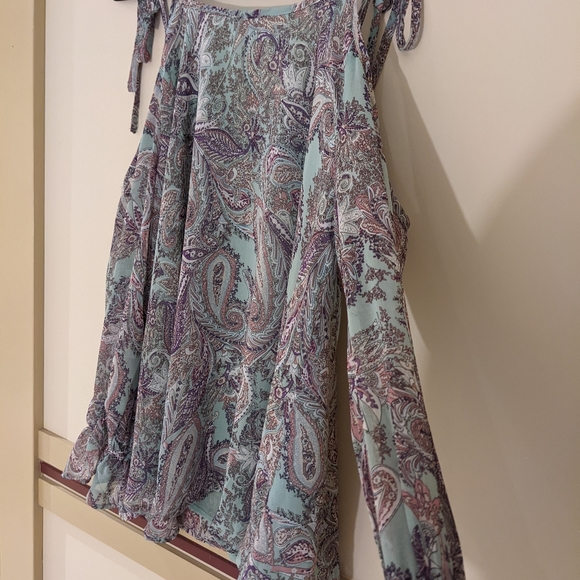 KORI Paisley Green and Purple Boho Cold Shoulder with Ties Top Size Large - Picture 11 of 11
